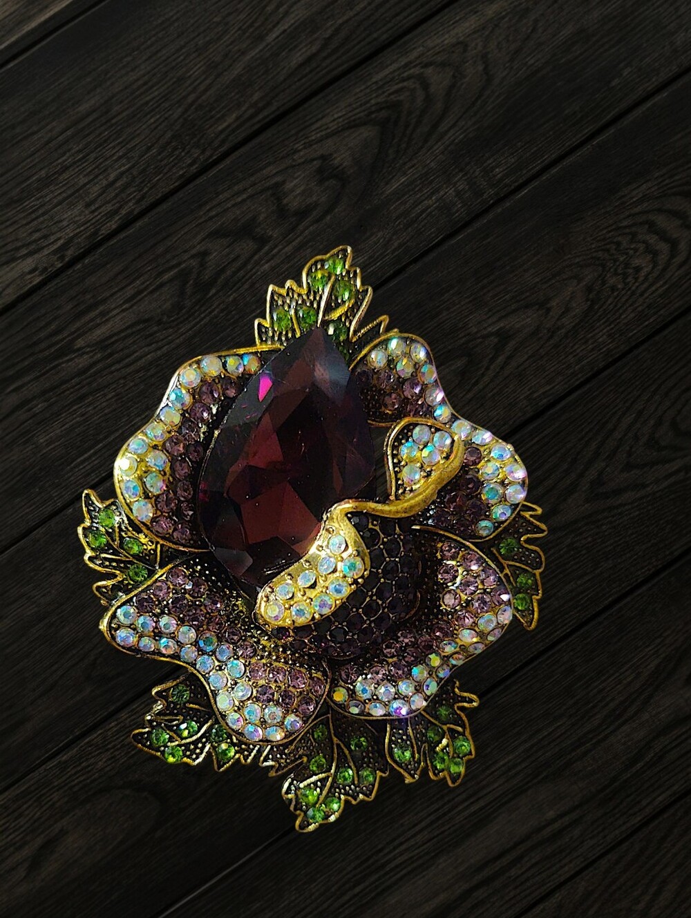 Elegant Purple Crystal Floral Brooch